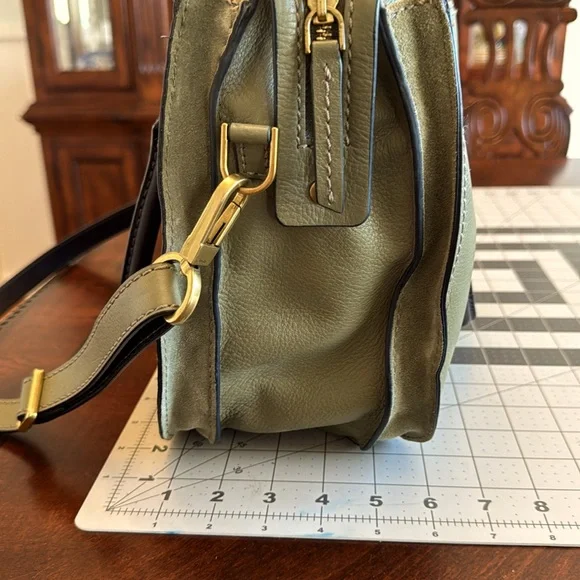 Fossil Olive Navy Dotted Genuine Leather 2-in-1 Satchel Cross Body Bag - Picture 11 of 13